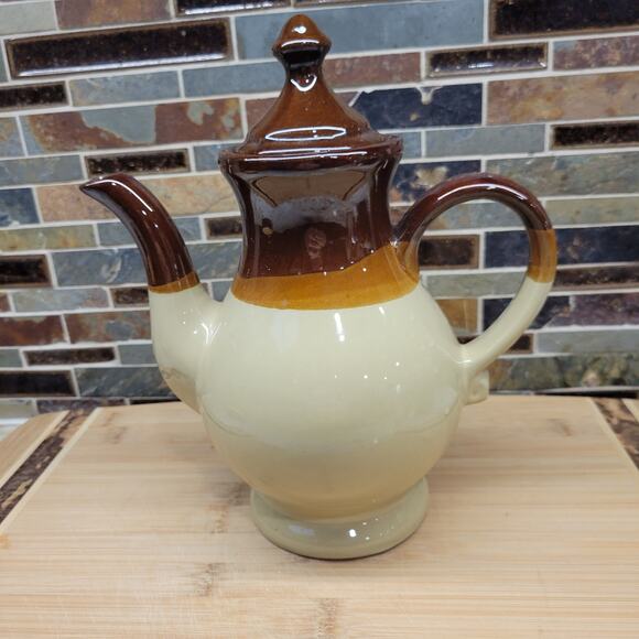 Vintage Interpur Coffee Server Teapot, Brown Tan & Beige Cabincore Gift - Picture 2 of 6